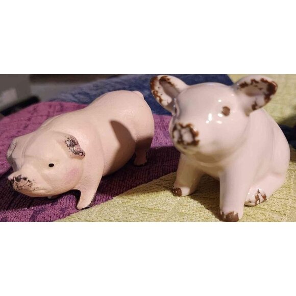 2 Pig Figurines Rustic Brown Pink Farmhouse Decor - Picture 3 of 10